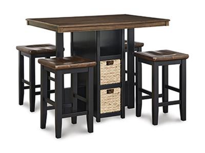 Ashley Furniture Dolingham RECT DRM Counter TBL Set(5/CN) D620-223 Black/Brown